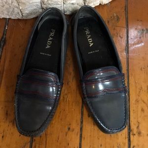 Prada Gray Leather Loafers.